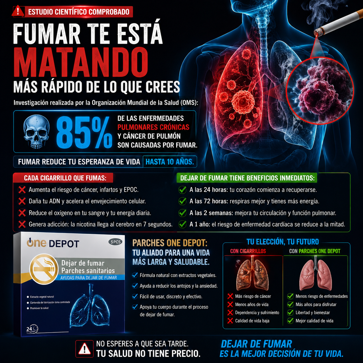 SmokeFree™ Parches naturales para dejar de fumar Sin ansiedad. Sin recaídas. Sin esfuerzo.