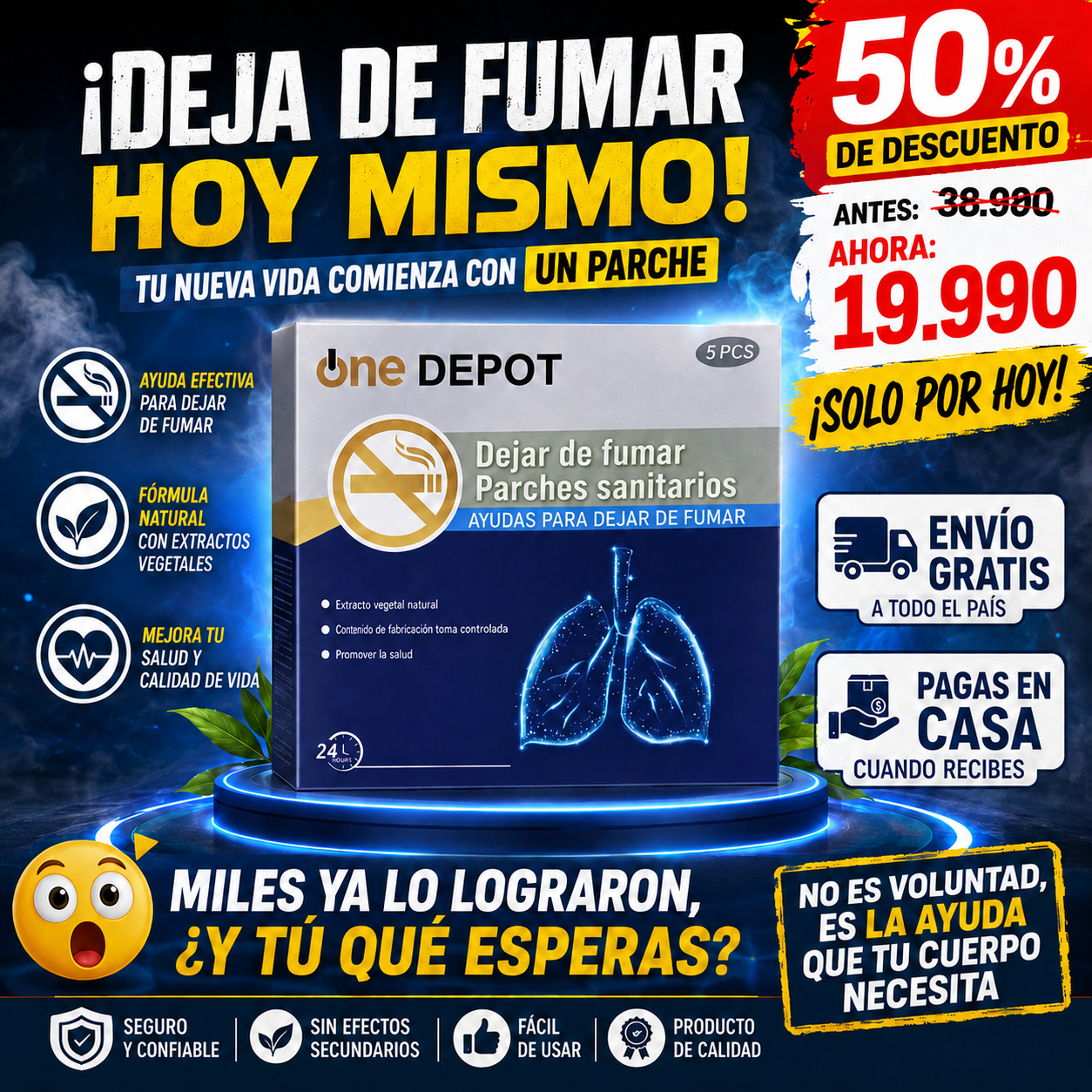 SmokeFree™ Parches naturales para dejar de fumar Sin ansiedad. Sin recaídas. Sin esfuerzo.