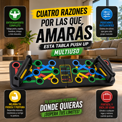PowerBoard Pro™ Tablero de flexiones 12 en 1 Más músculo. Cero dolor de muñecas. Tu gimnasio en casa.