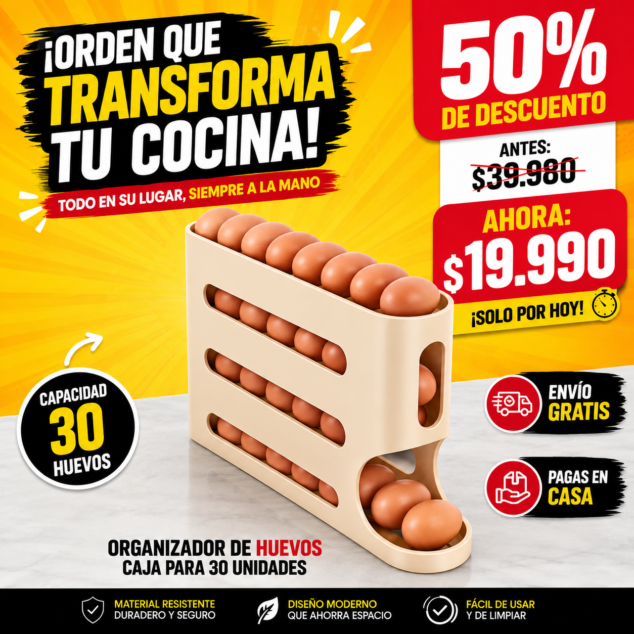**EggFlow™ - Dispensador Automático de Huevos, Organiza y Enfría sin Esfuerzo**