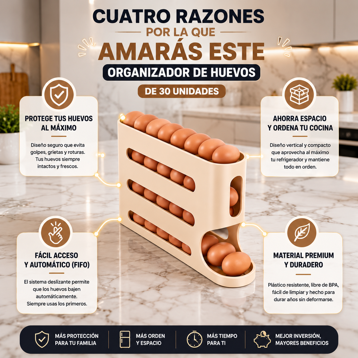 **EggFlow™ - Dispensador Automático de Huevos, Organiza y Enfría sin Esfuerzo**
