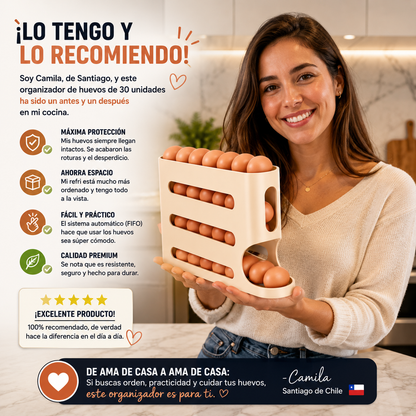 **EggFlow™ - Dispensador Automático de Huevos, Organiza y Enfría sin Esfuerzo**