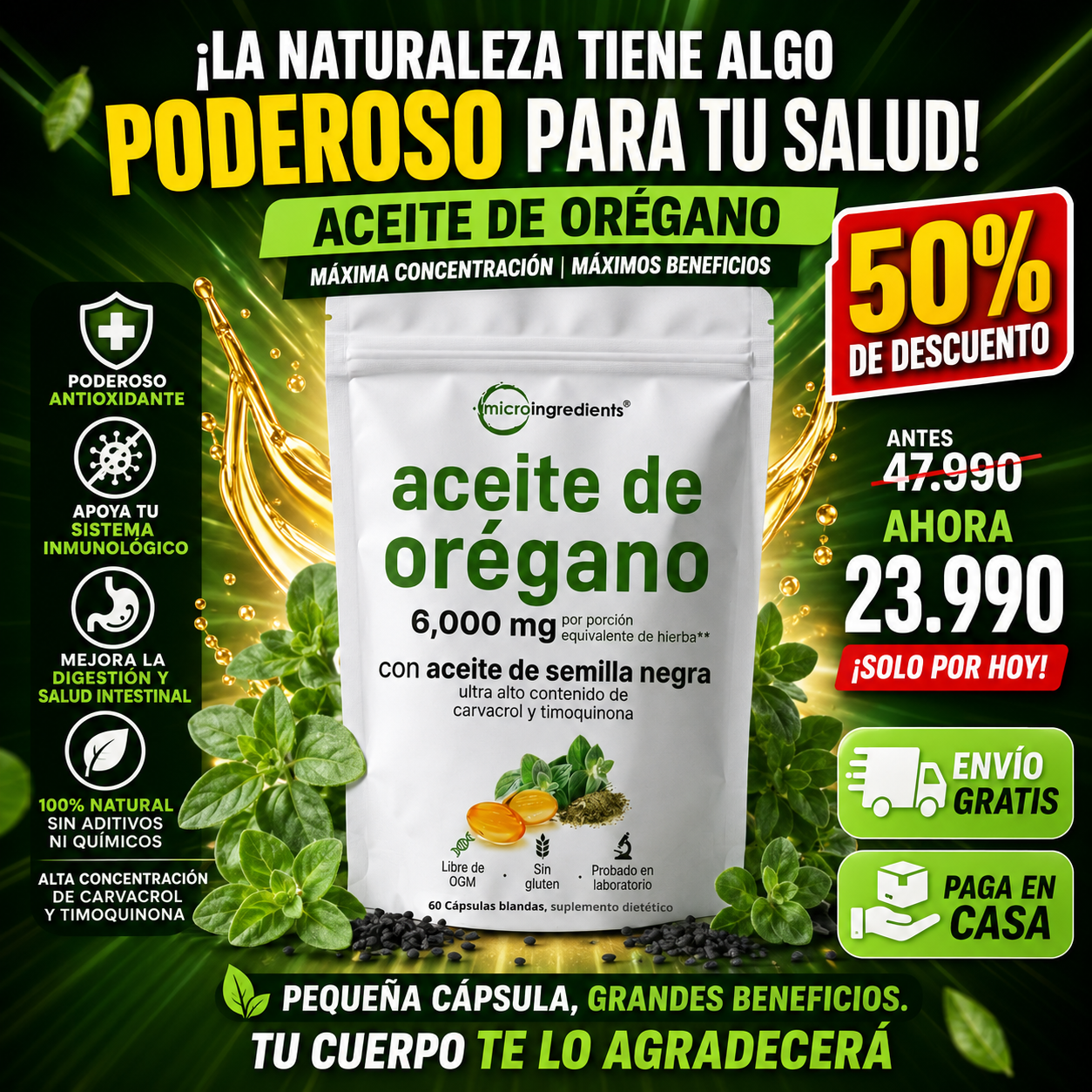 OregaShield™ —  Defensa inmunológica · Apoyo antifúngico · Limpieza intestinal y respiratoria