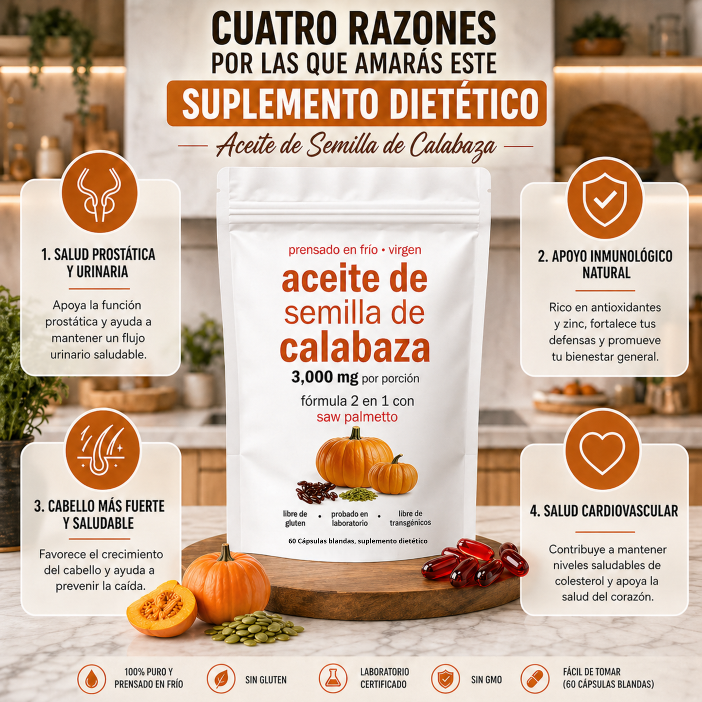 PumpVital™ — Protector prostático · Equilibrio hormonal · Apoyo al flujo urinario