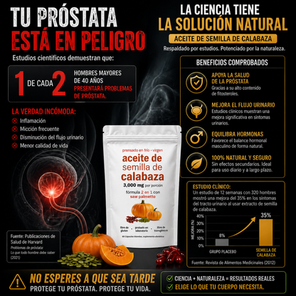 PumpVital™ — Protector prostático · Equilibrio hormonal · Apoyo al flujo urinario